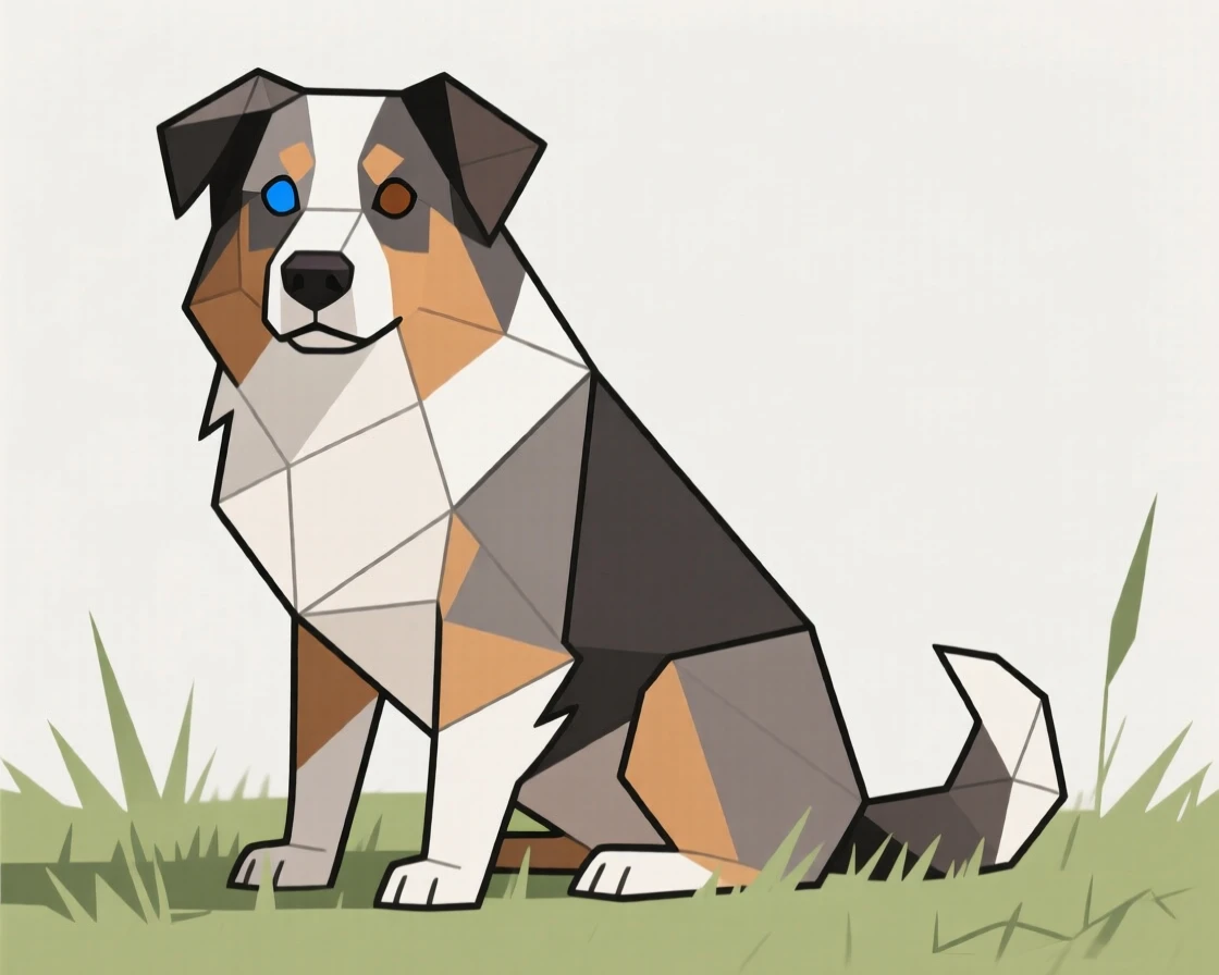 A Australian shepherd with heterochromatic eyes sitting in grass