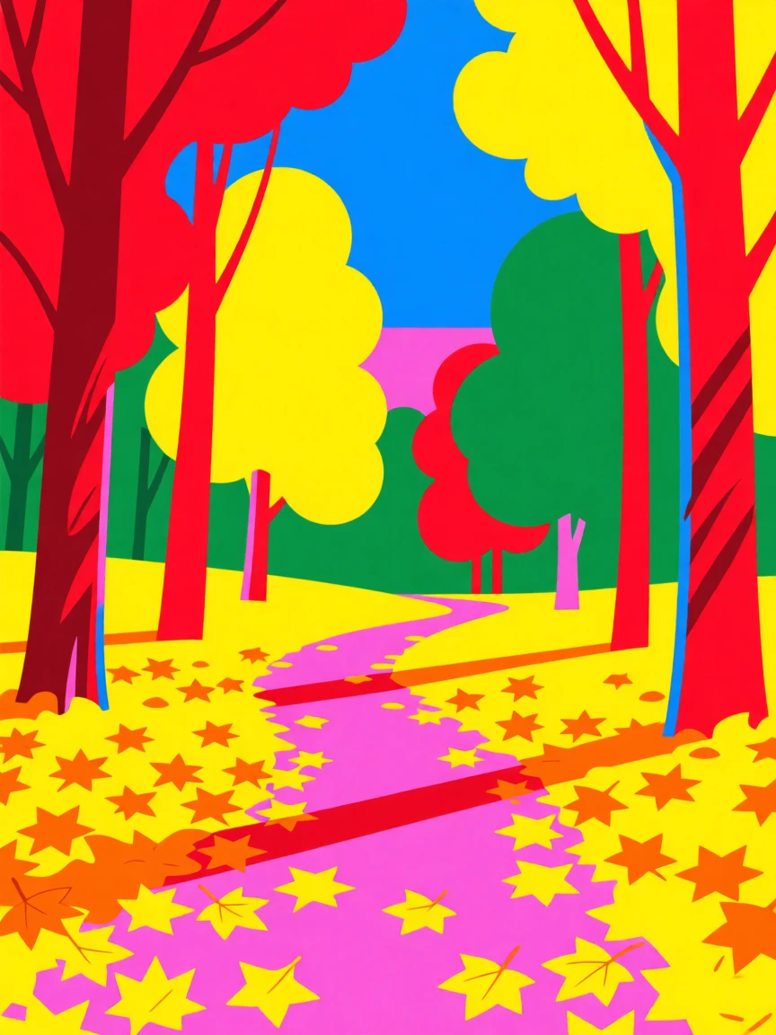 Autumn forest path covered in golden leaves