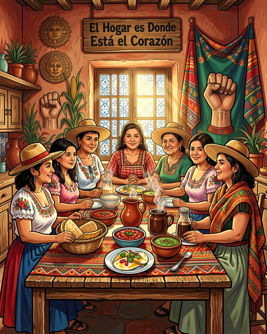 A country kitchen table set for a family breakfast