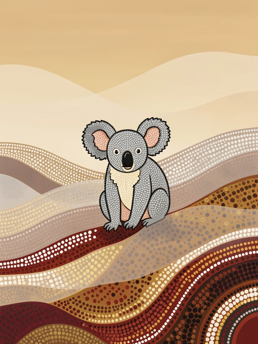 A lone koala standing on a misty hillside