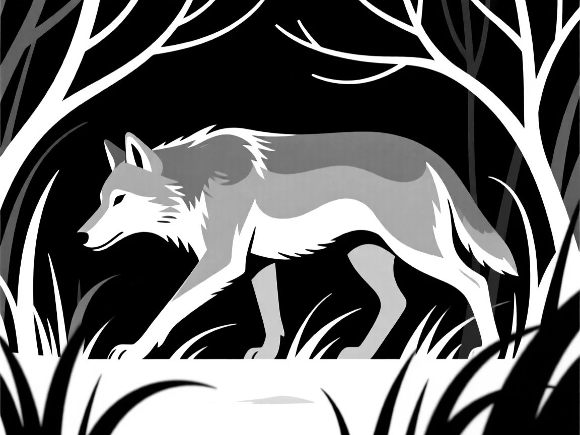 A gray wolf stalking silently through the undergrowth.