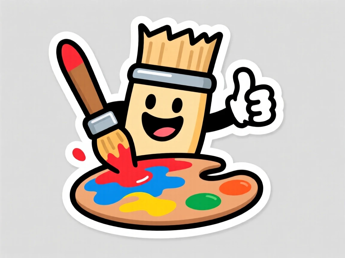 A fun and approachable smiling paintbrush mixing colors together, giving an enthusiastic thumbs up, in a colorful and encouraging style.