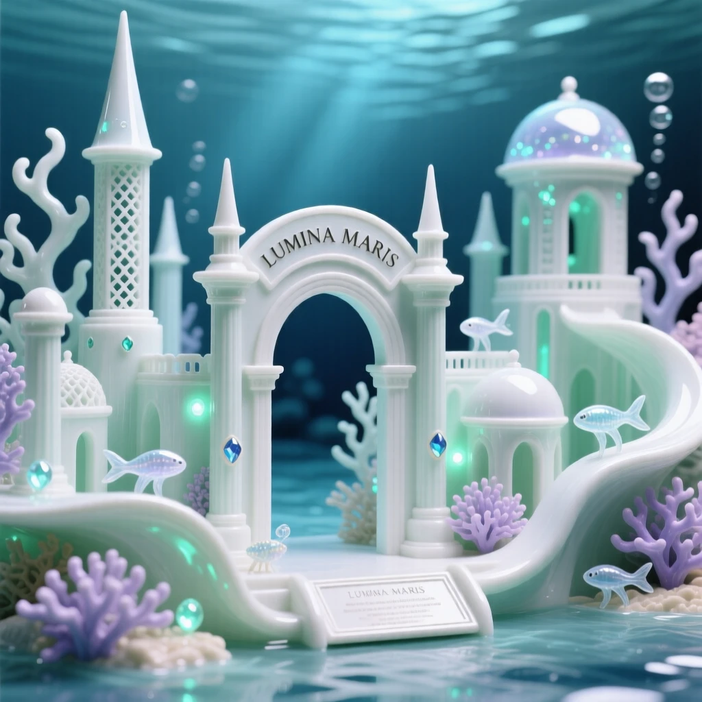 An imaginative vision of an underwater city glowing with bioluminescent light, full of quiet grandeur and imaginative detail.
