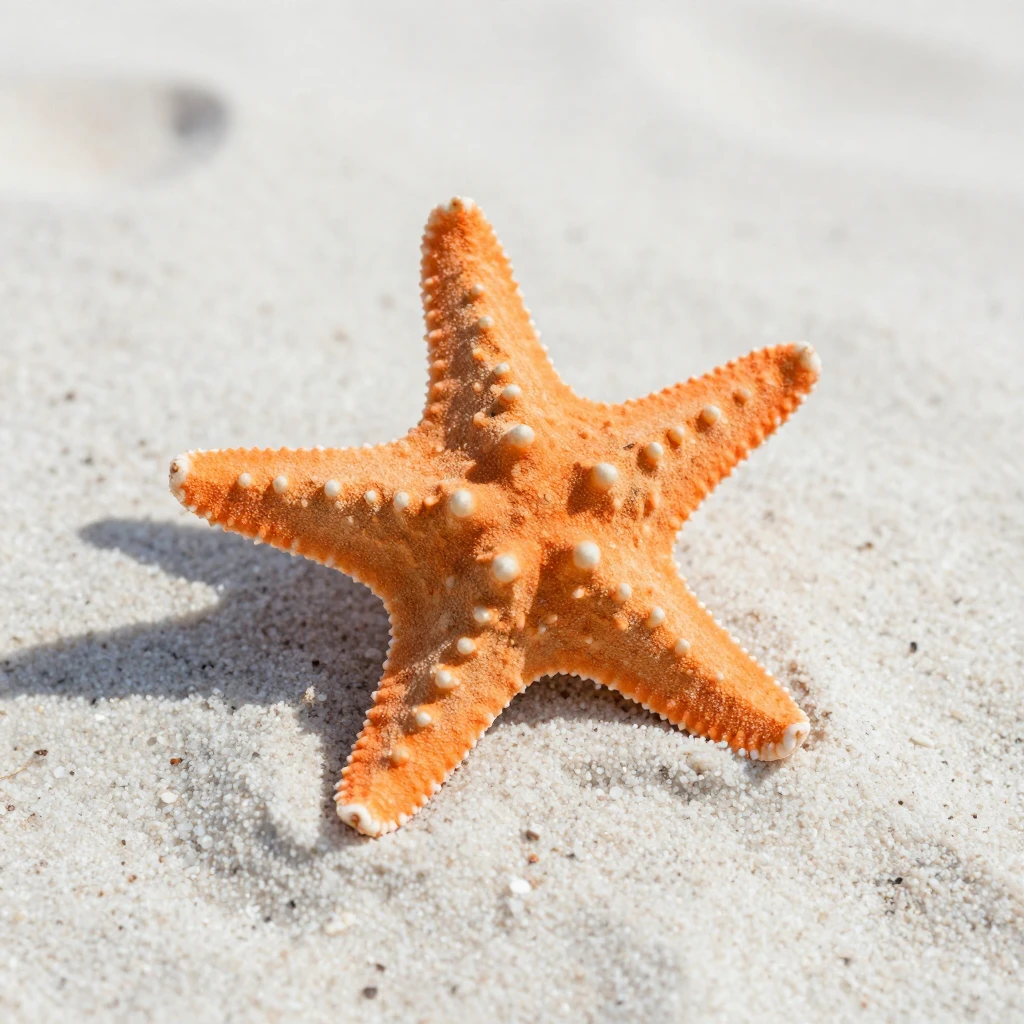 A starfish resting on a bed of white sand