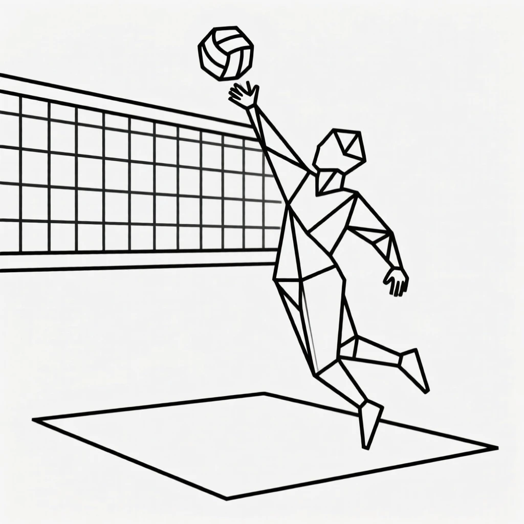 A volleyball player spiking the ball at the net