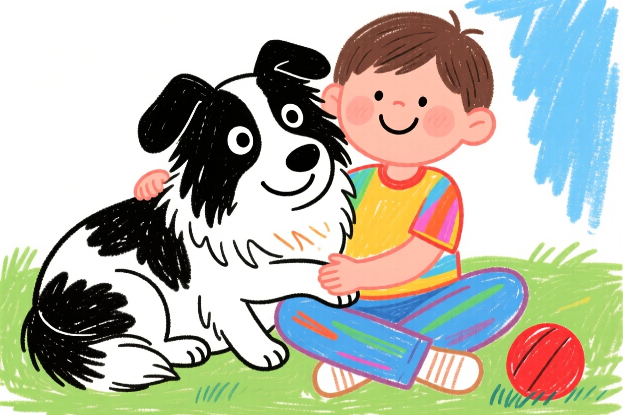 A loyal border collie resting its head on a child's lap.