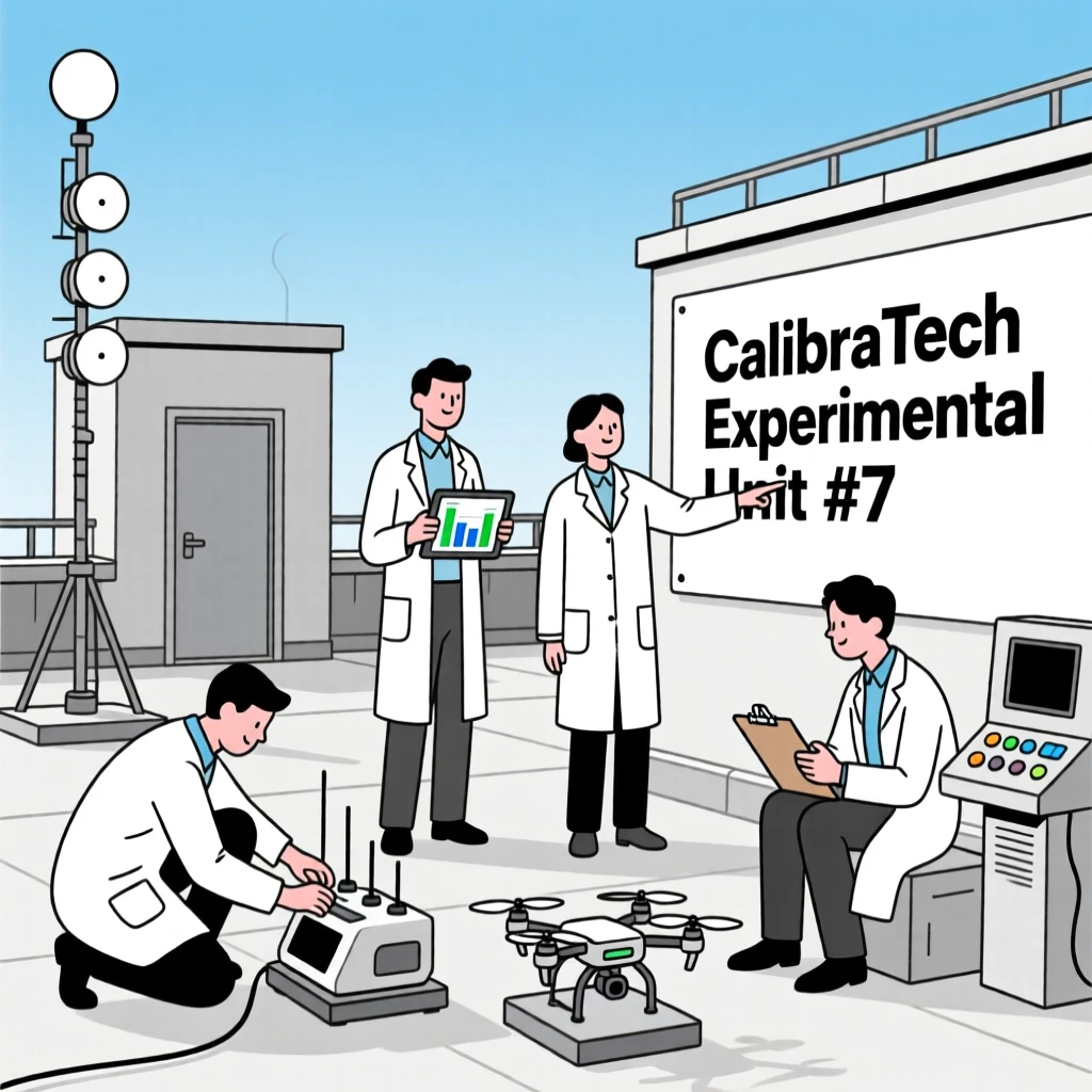 A team of scientists testing new equipment in a rooftop testing site.