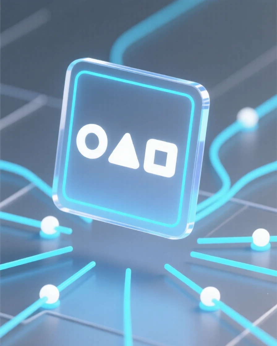 A sleek holographic display in use placed in an innovation showroom, surrounded by a network of glowing wires, conveying quiet efficiency.