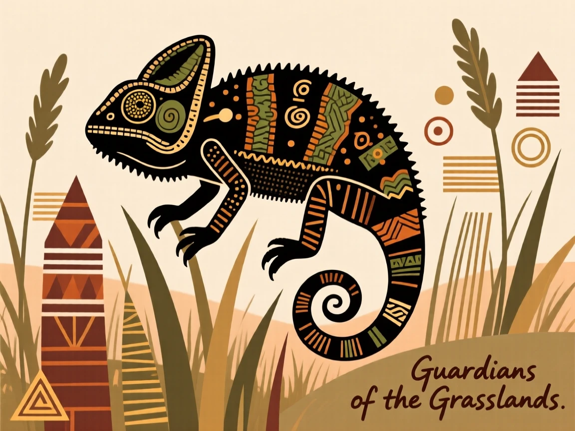 A chameleon standing tall above the tall grass.