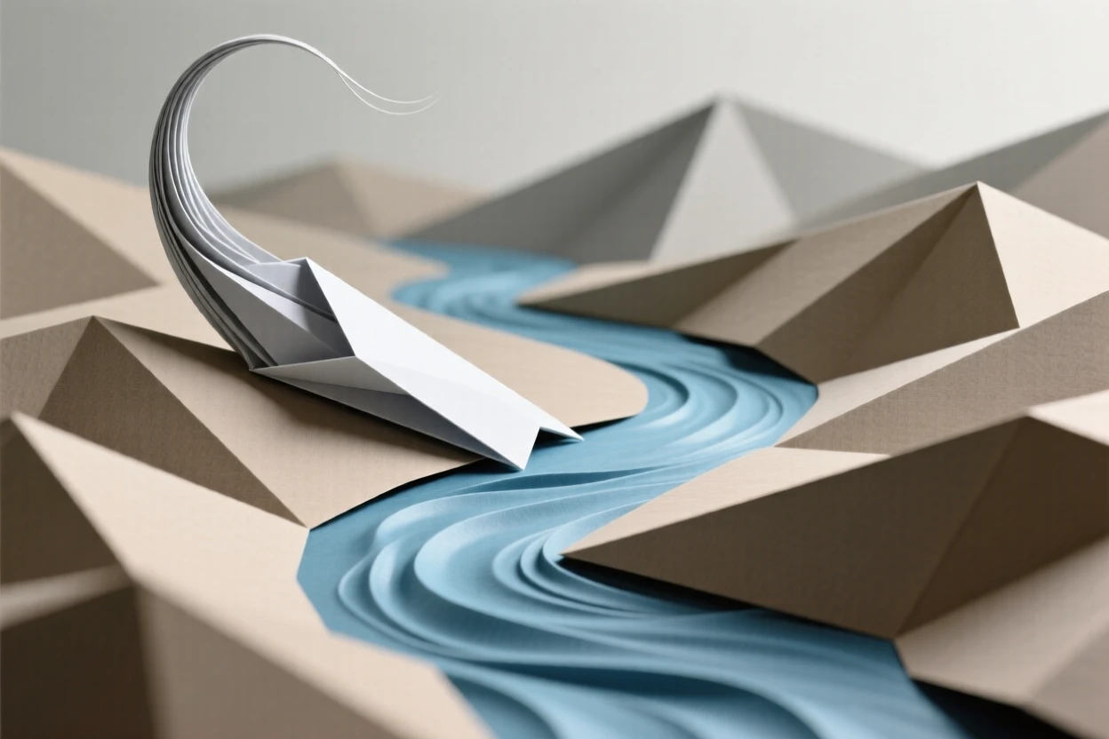 A single strand of hair transforming into a winding river through a valley.