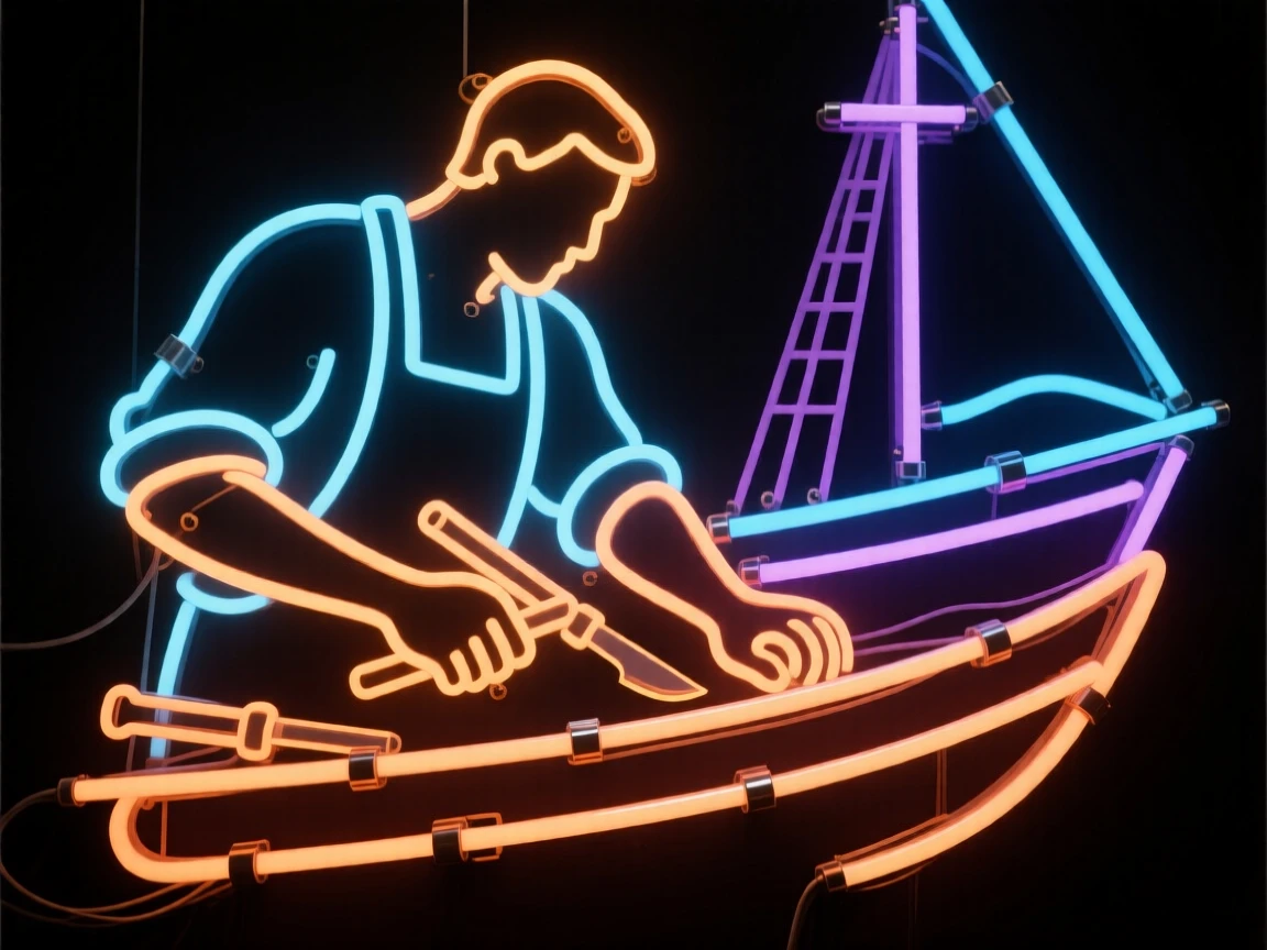 A shipwright captured mid-action during a quiet moment of work.