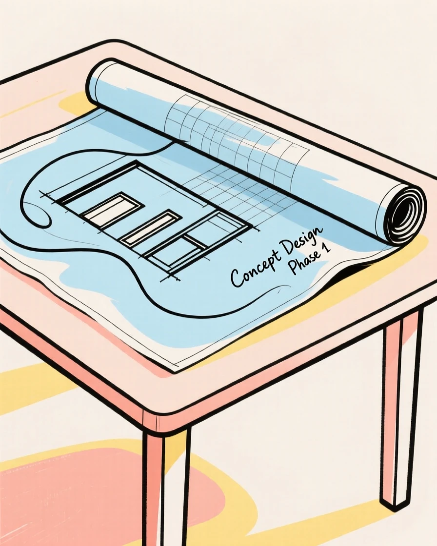 An architect's blueprint on a drafting table