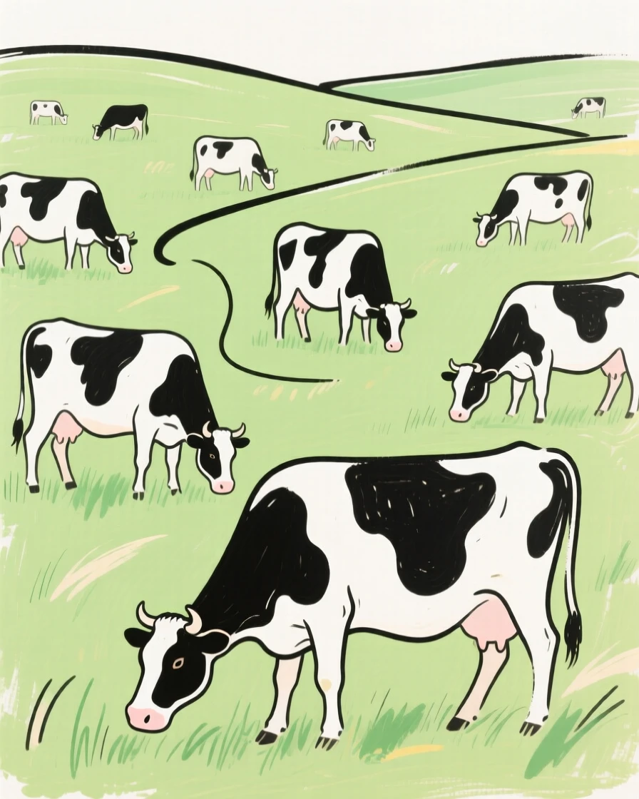 A herd of dairy cows grazing peacefully in a green pasture.