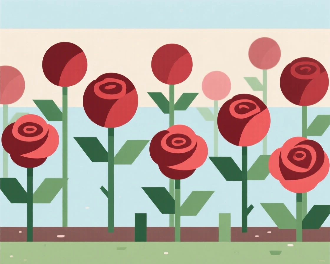 A garden of blooming roses in late spring