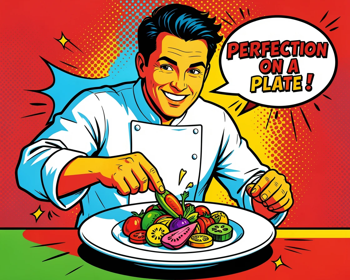 A chef plating a beautifully arranged dish