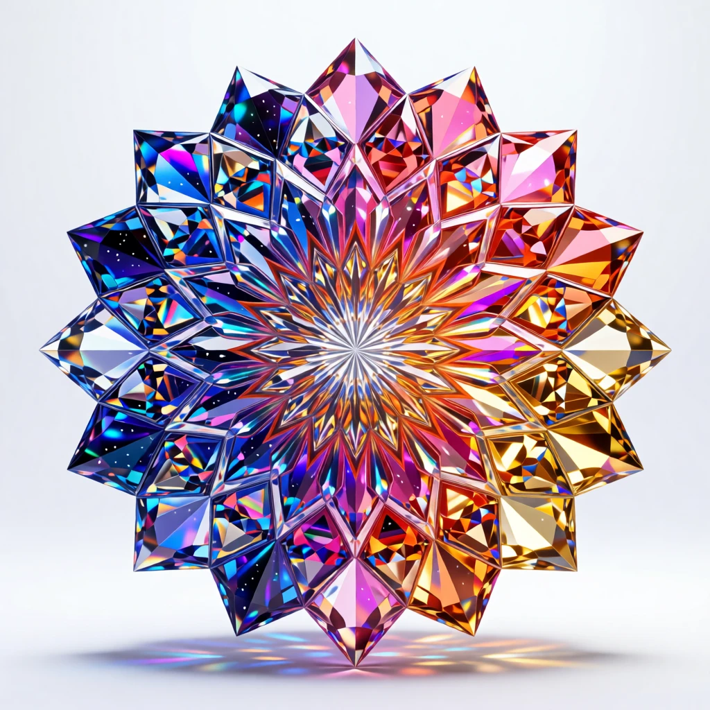 An abstract composition of fractal mandala patterns rendered in cosmic gradient colors.