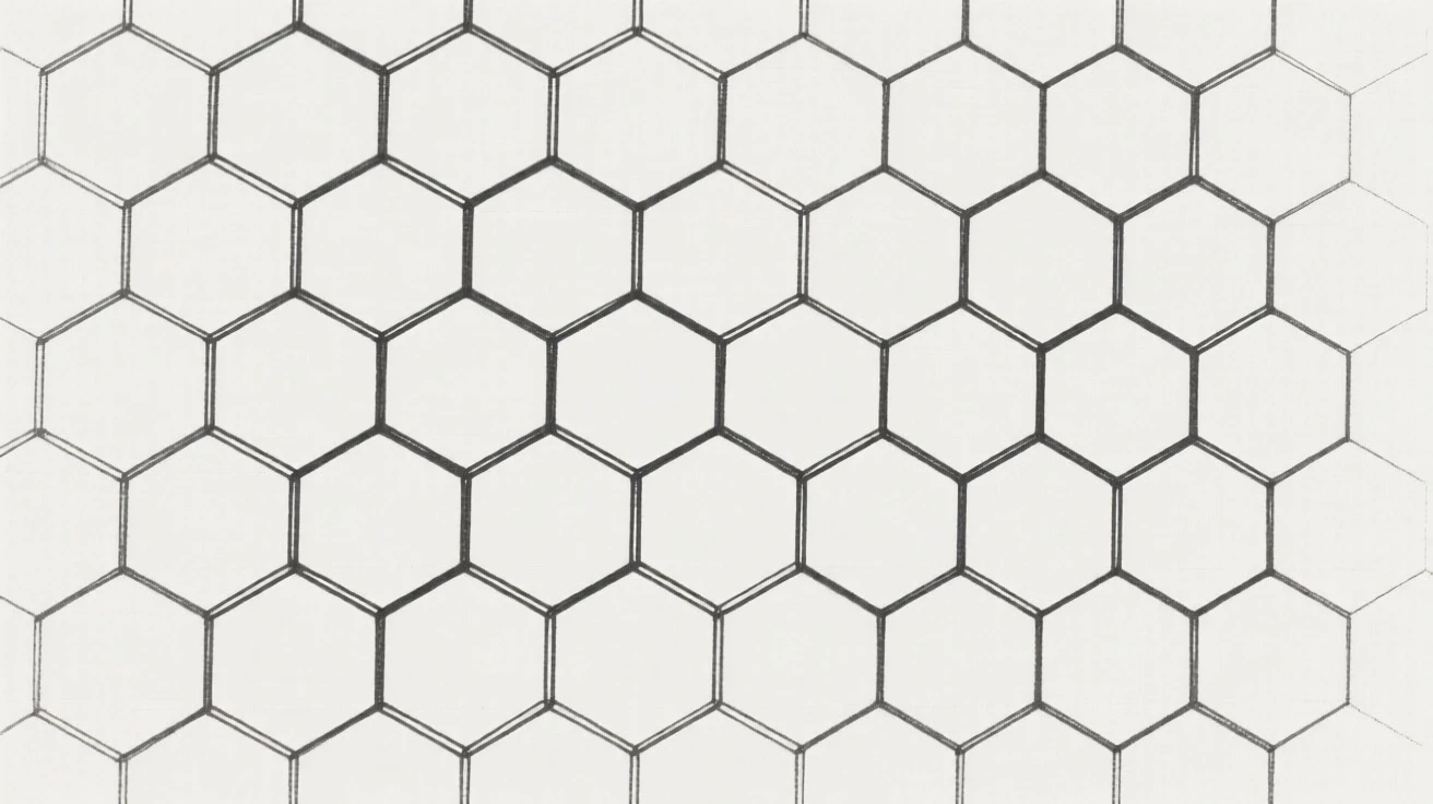 A honeycomb pattern of interlocking hexagonal cells