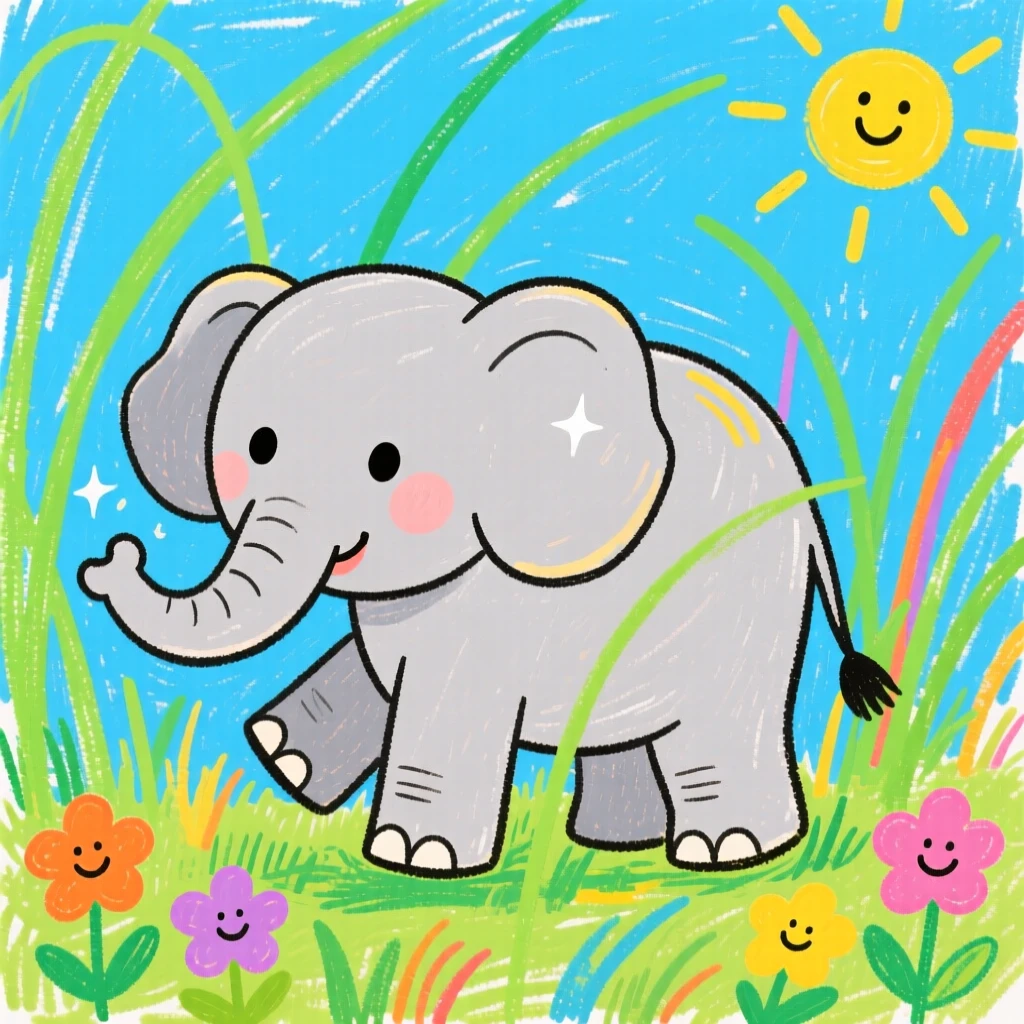 A baby elephant exploring tall grass for the first time.