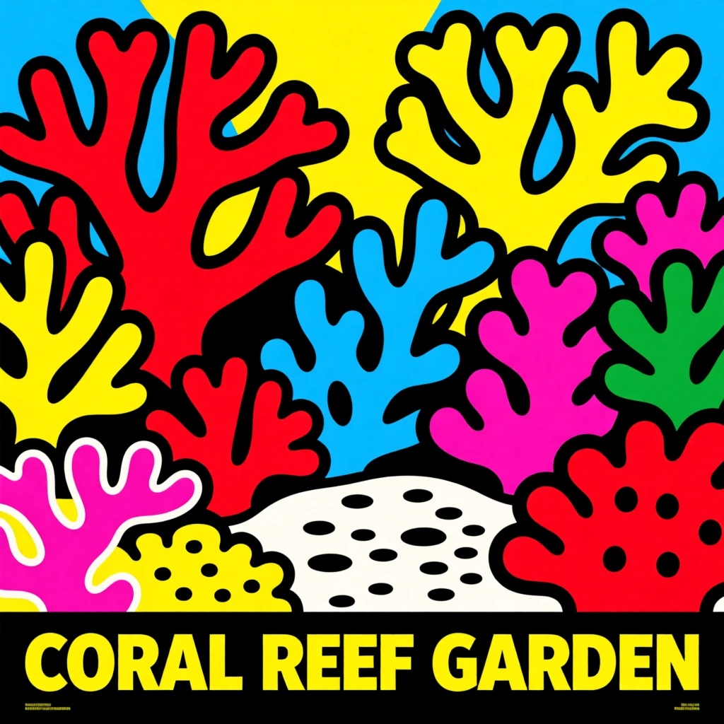 Coral reef garden with colorful sea plants