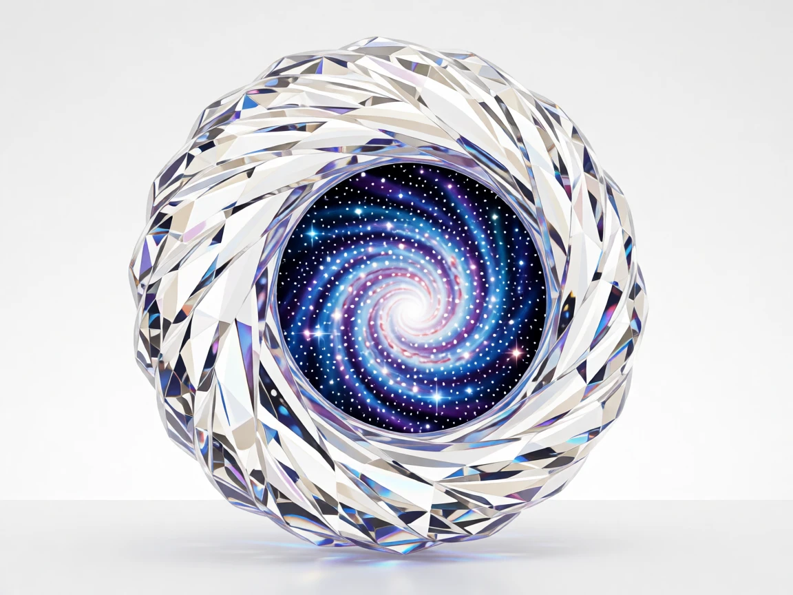 A surreal spiral galaxy nestled within the curl of a single seashell.