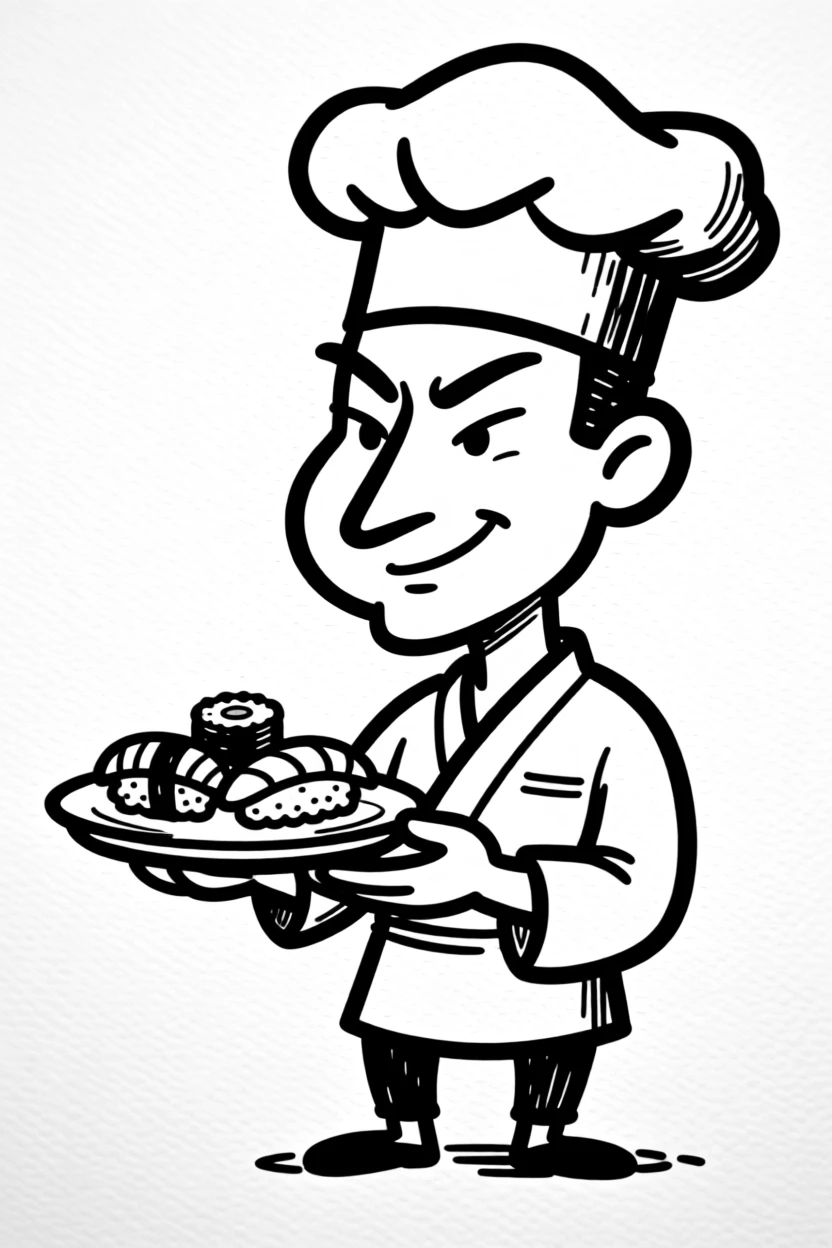 A sushi chef presenting an elegant platter of nigiri with quiet pride.