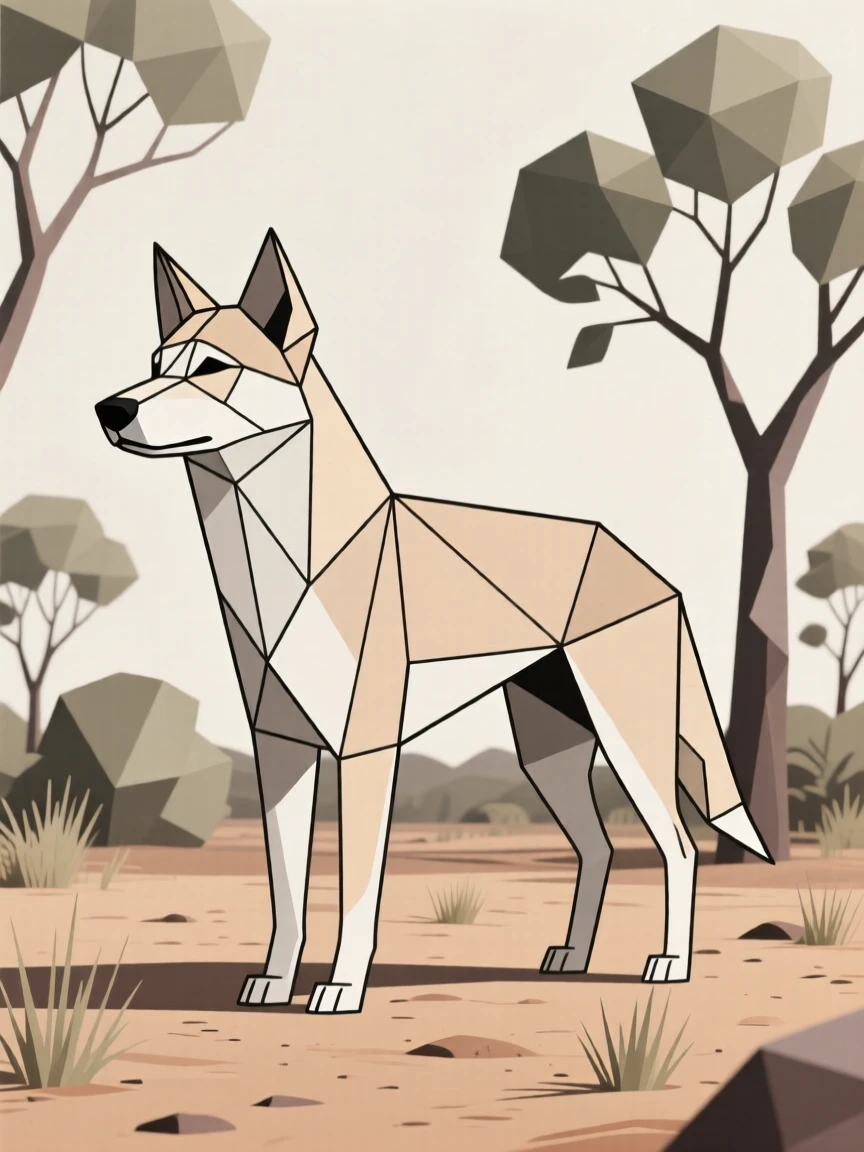 A dingo standing alert in the Australian bush