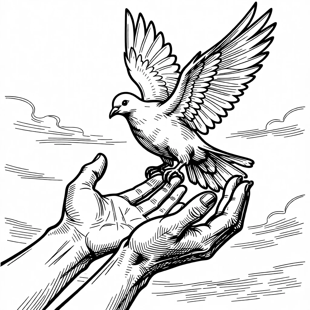 A pair of hands releasing a white dove into a clear blue sky.