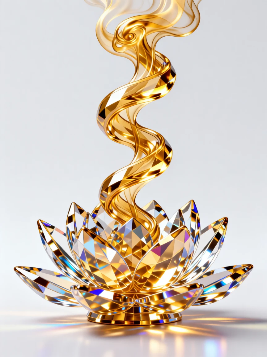 An abstract swirl of golden smoke forming the shape of a blooming lotus flower.