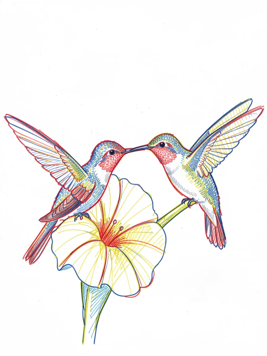 A close-up of a hummingbird feeding from a trumpet-shaped flower