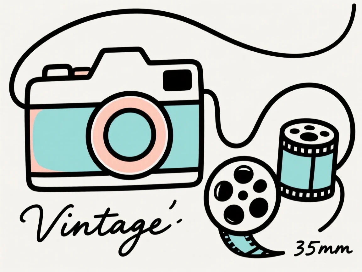 A vintage camera with film rolls