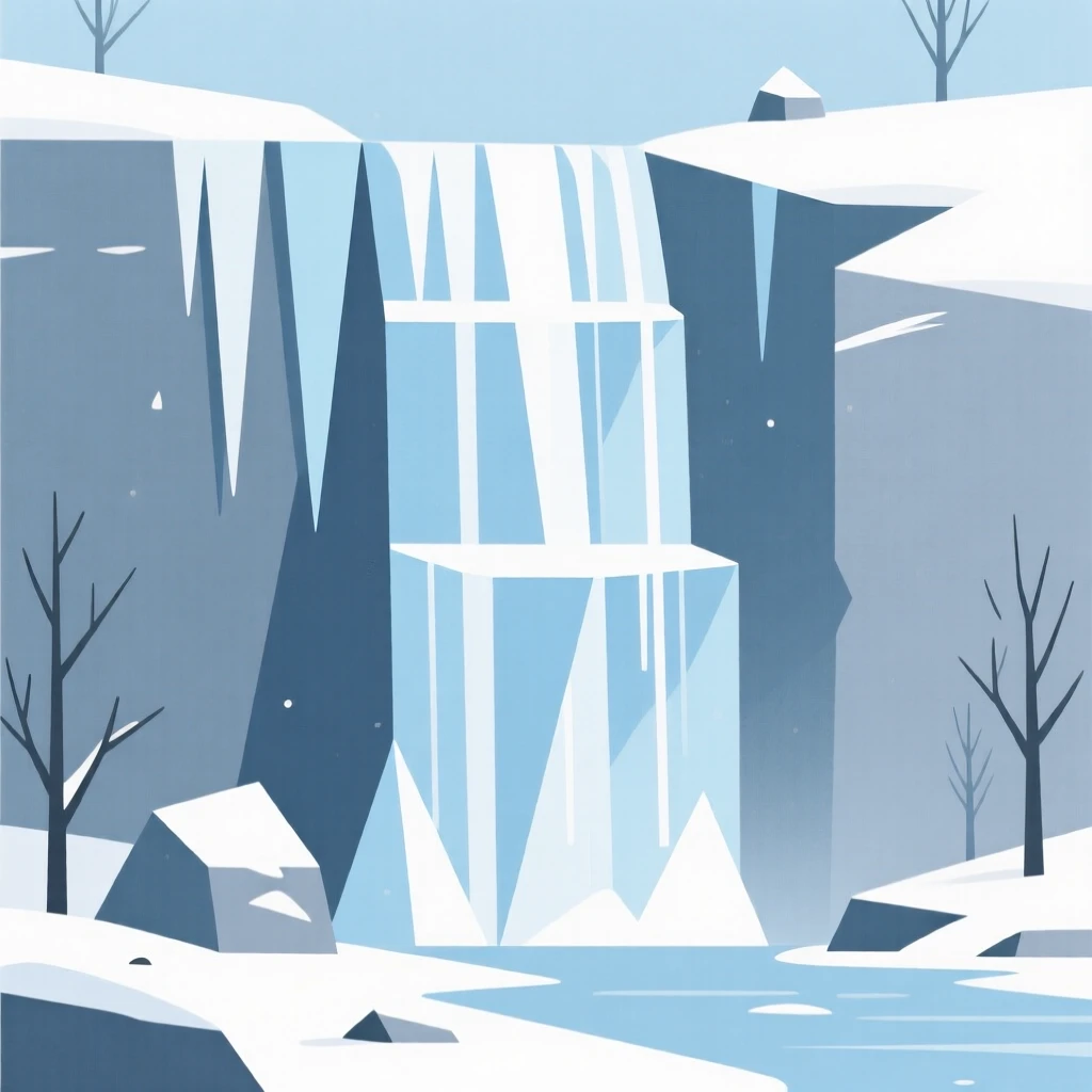 A frozen waterfall in the depths of winter