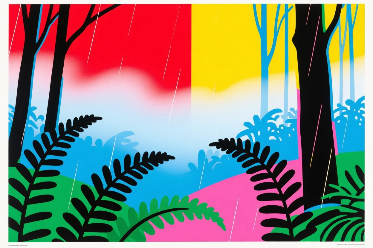 Fern grove in a misty rainforest