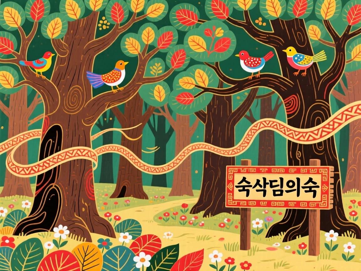 A hidden grove where ancient trees whisper in a language only the wind understands.