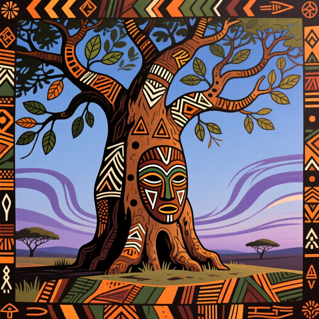 An ancient baobab swaying gently in the evening breeze.