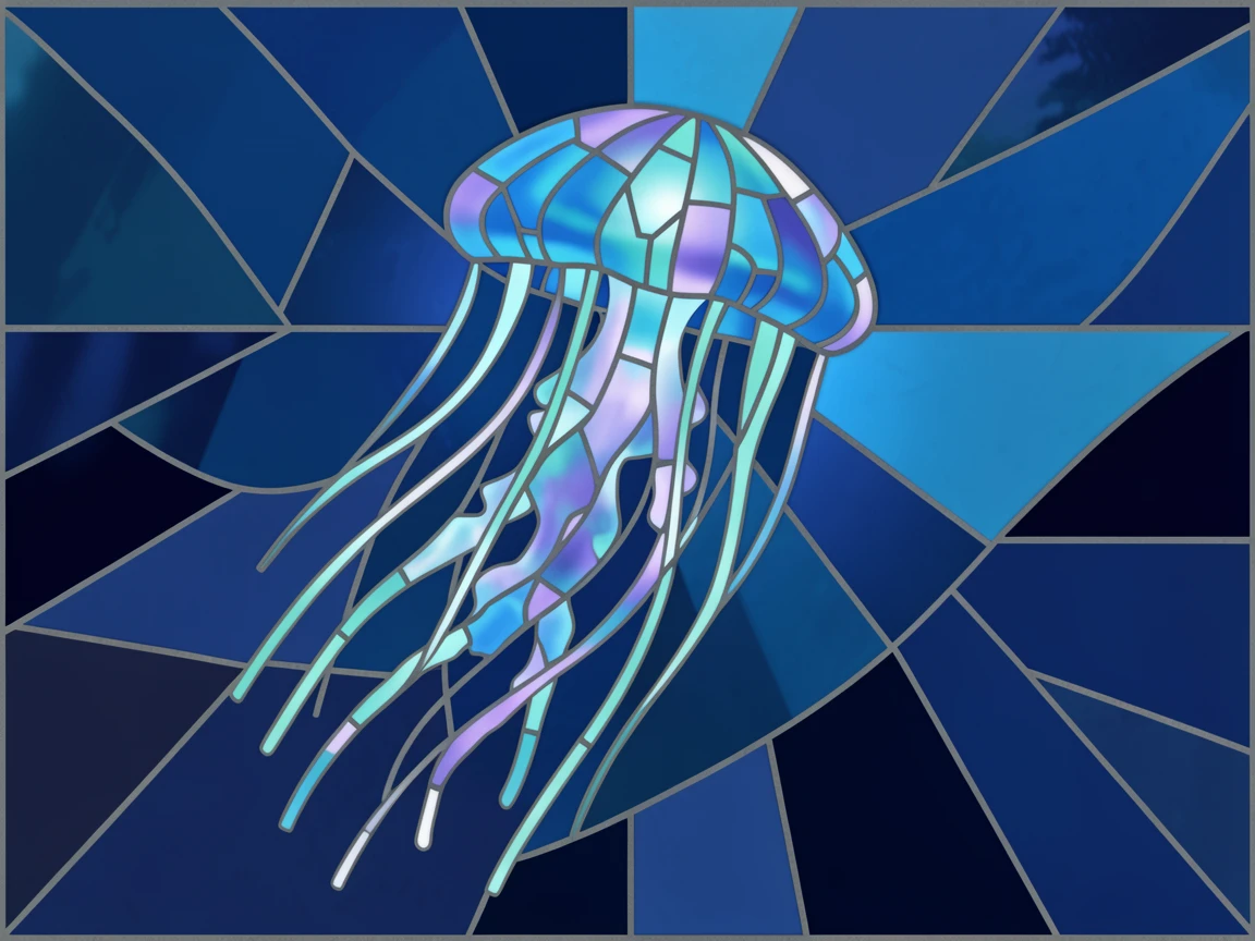 A jellyfish glowing softly as it drifts through deep blue water, captured in soft natural light with a shallow depth of field.