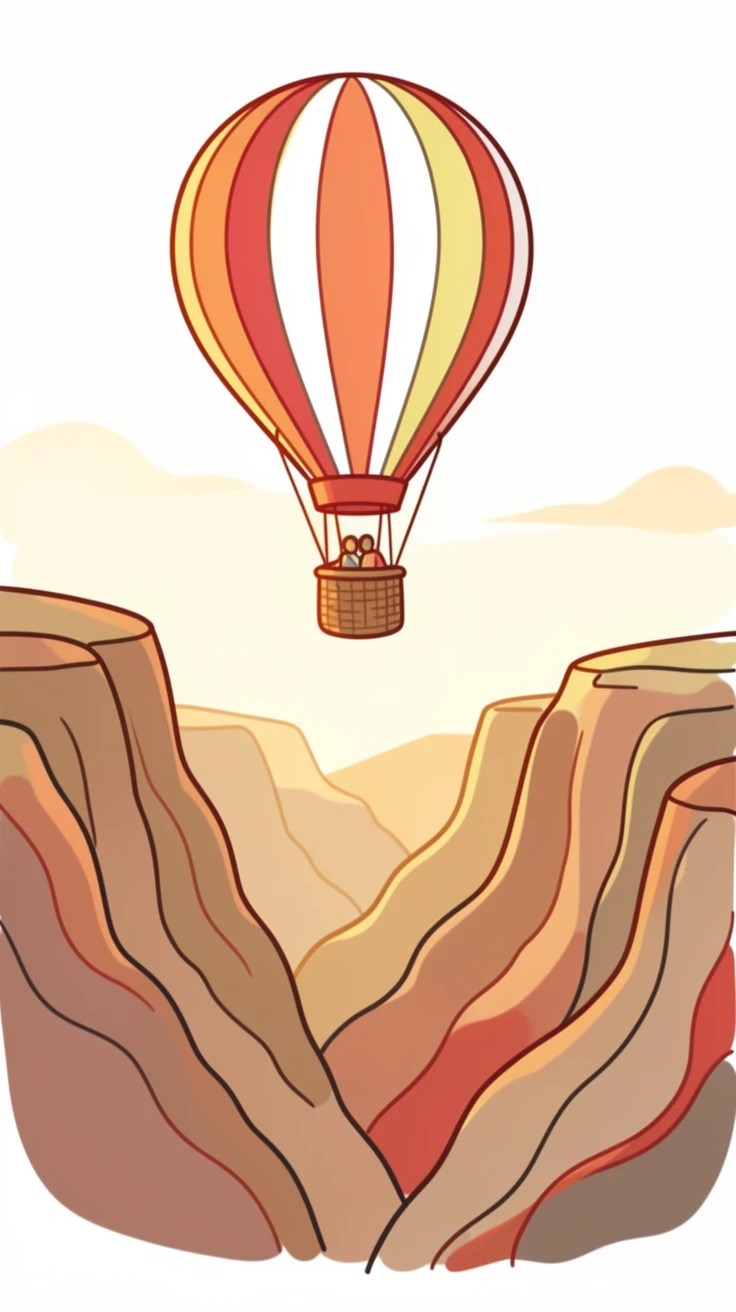 A single hot air balloon drifting above a canyon at golden hour.