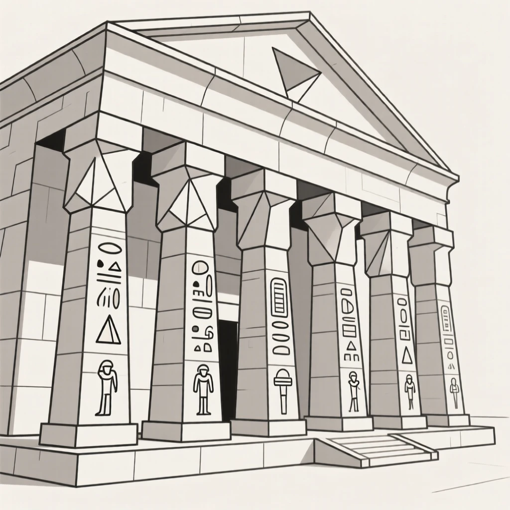 An Egyptian temple with towering hieroglyph-covered pillars