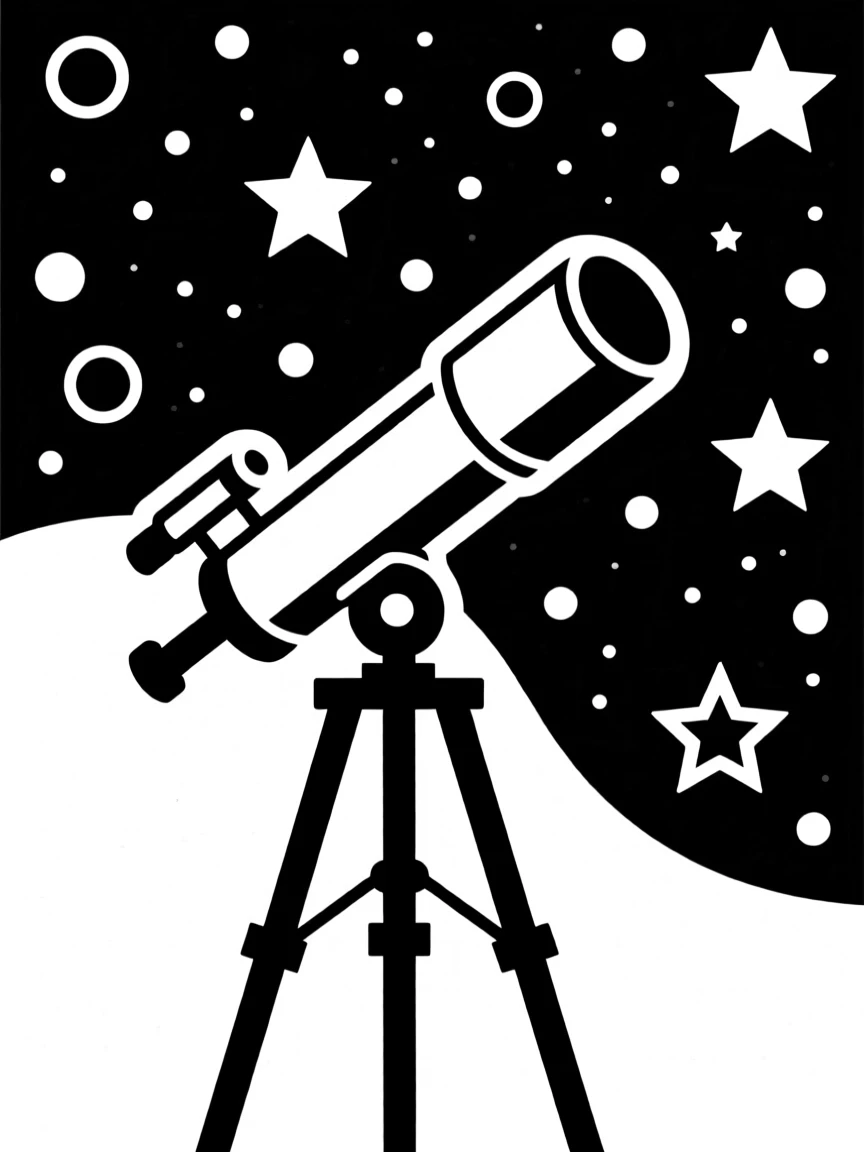 A telescope pointed toward a star-filled sky.