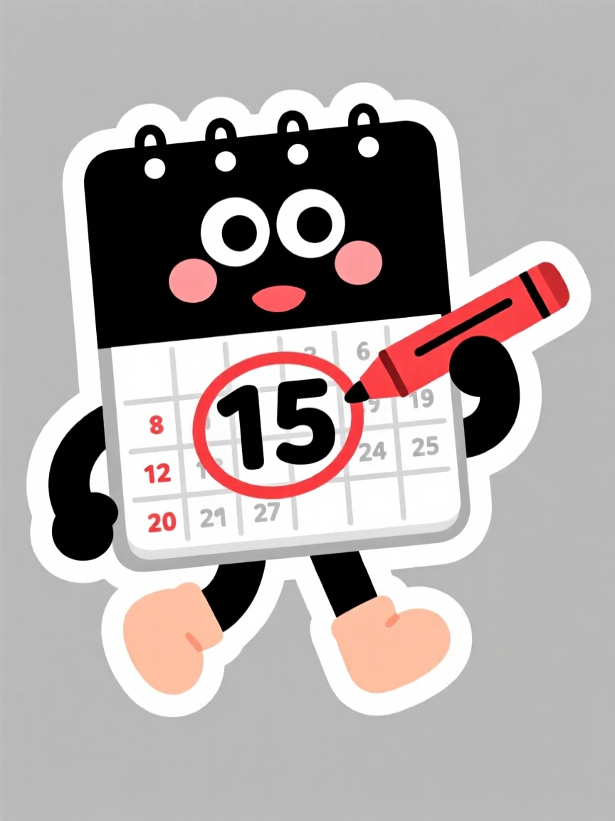 A playfully educational cute cartoon calendar character marking a special day, with cheerful expressive eyes, perfect for a classroom or nursery.