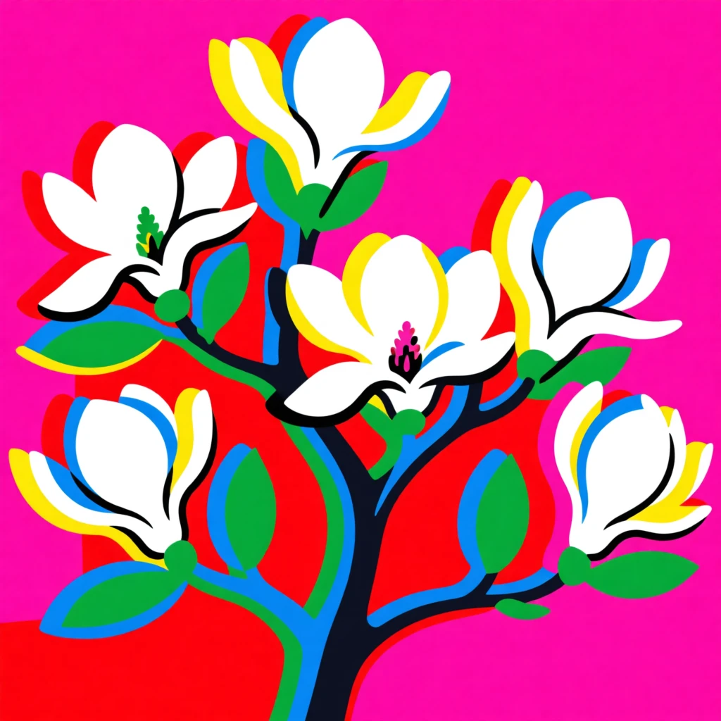 Magnolia tree in full white blossom
