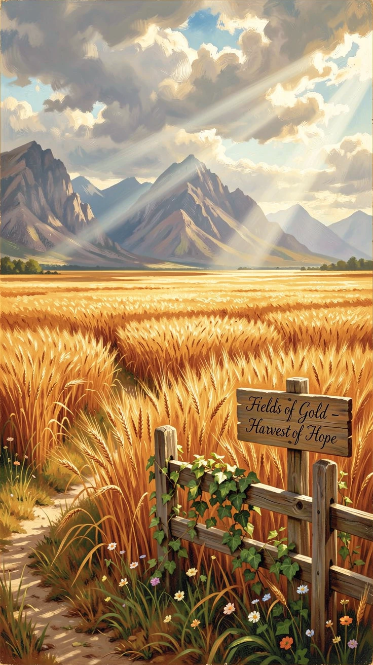 A golden wheat field stretching to the horizon.