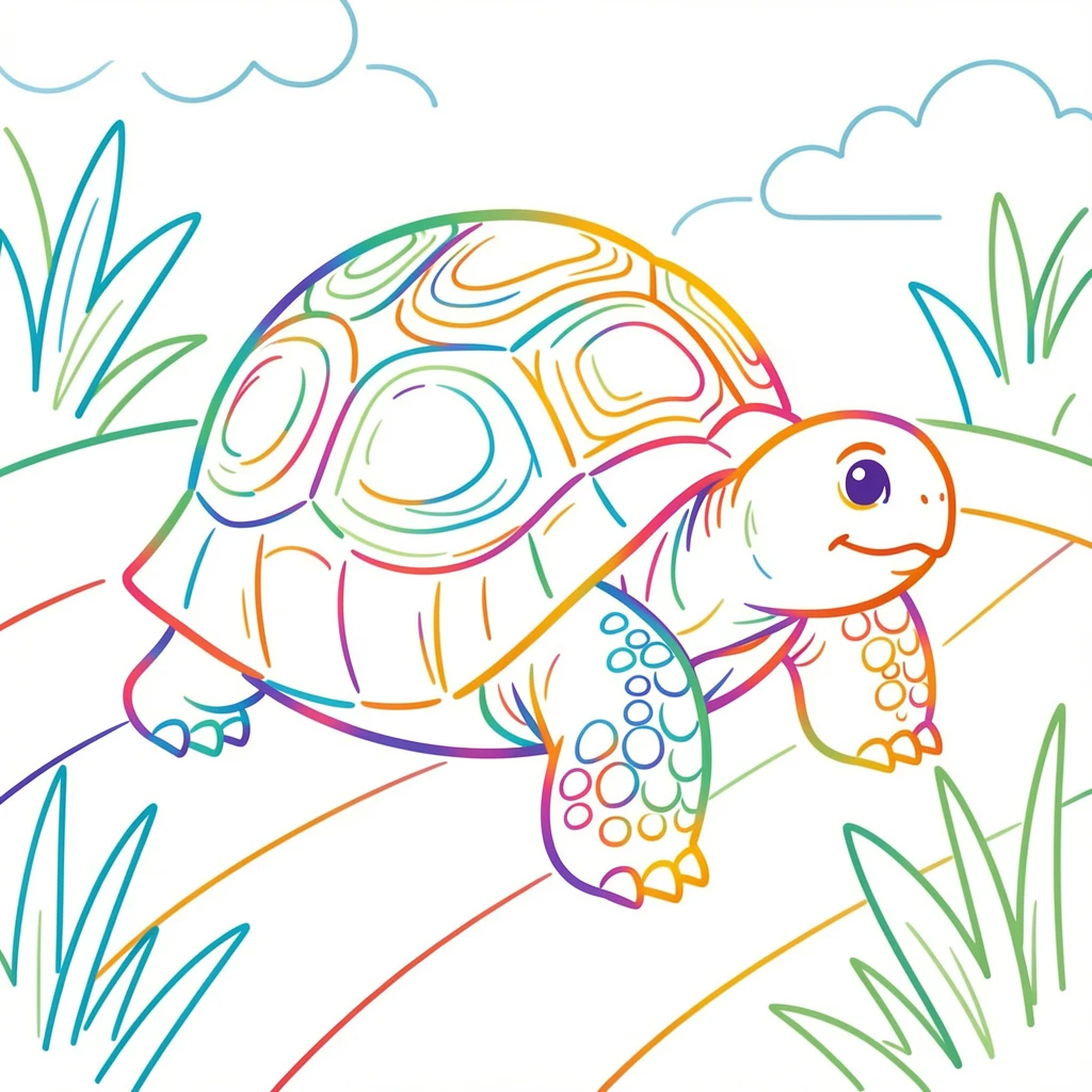 A close-up of a tortoise slowly making its way across a garden path.