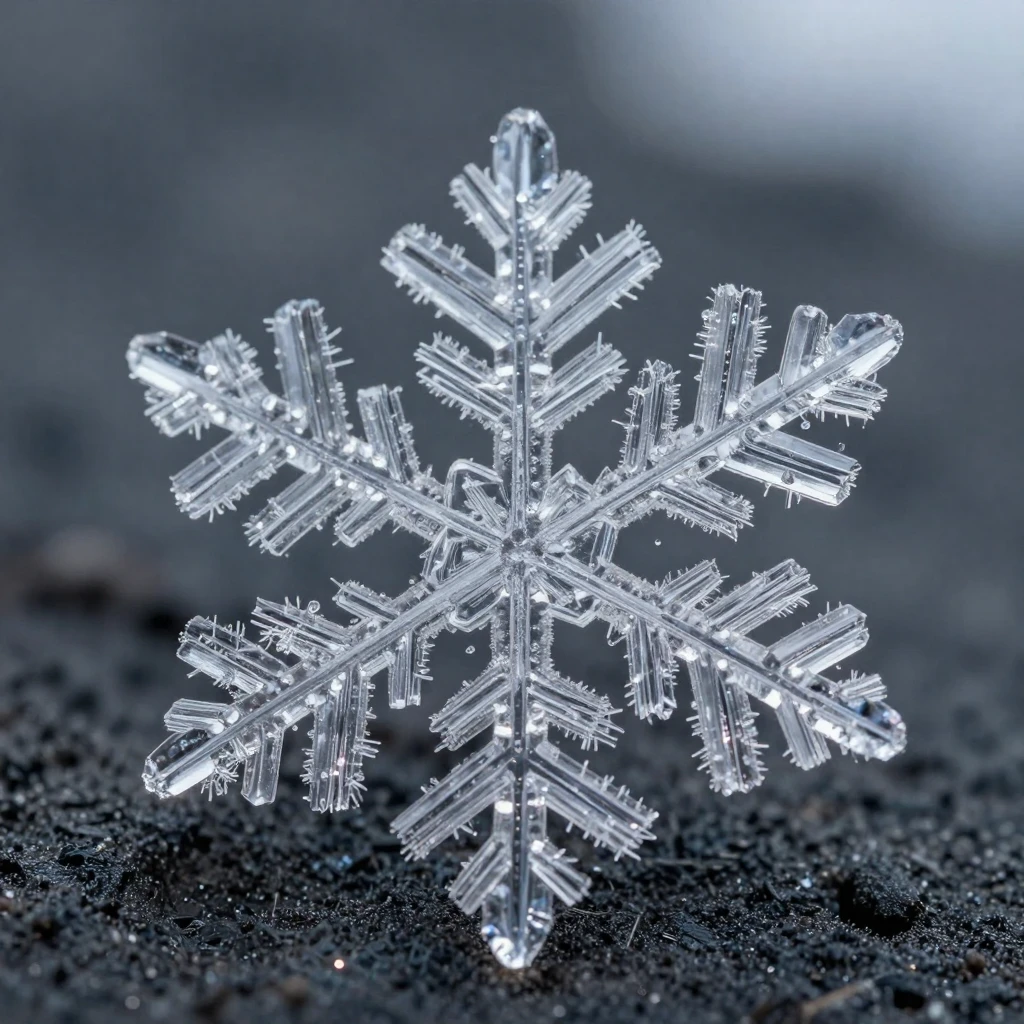 A close-up of a snowflake's intricate crystal pattern
