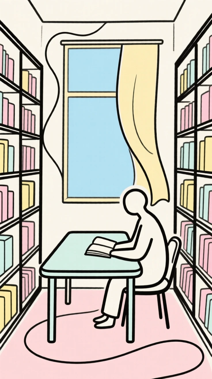 A library reading room with tall shelves
