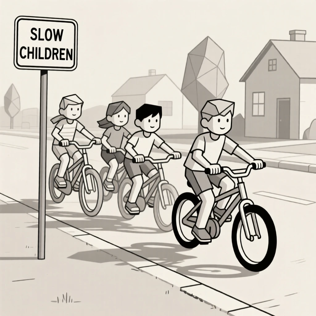 A group of childhood friends riding bikes down a street
