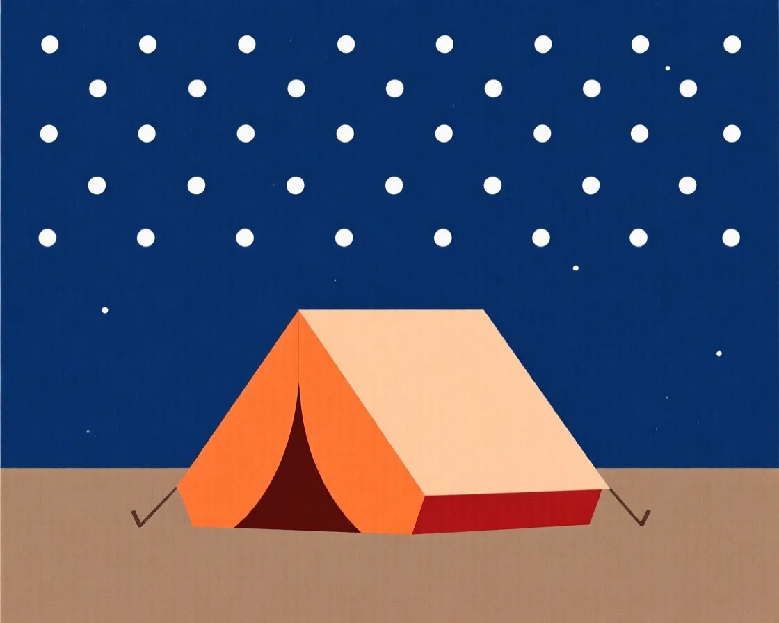 A summer campsite with a tent under starry skies