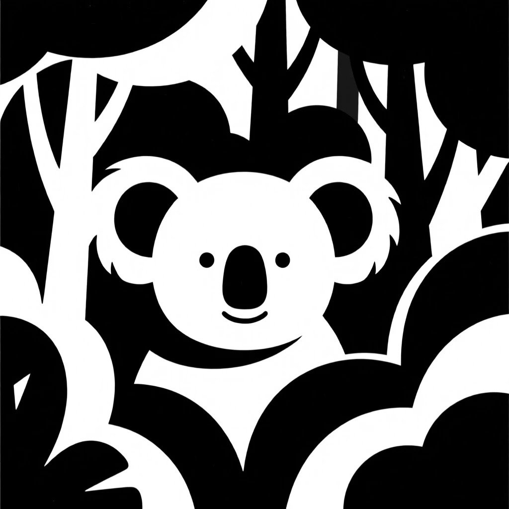 A koala emerging from a dense forest.