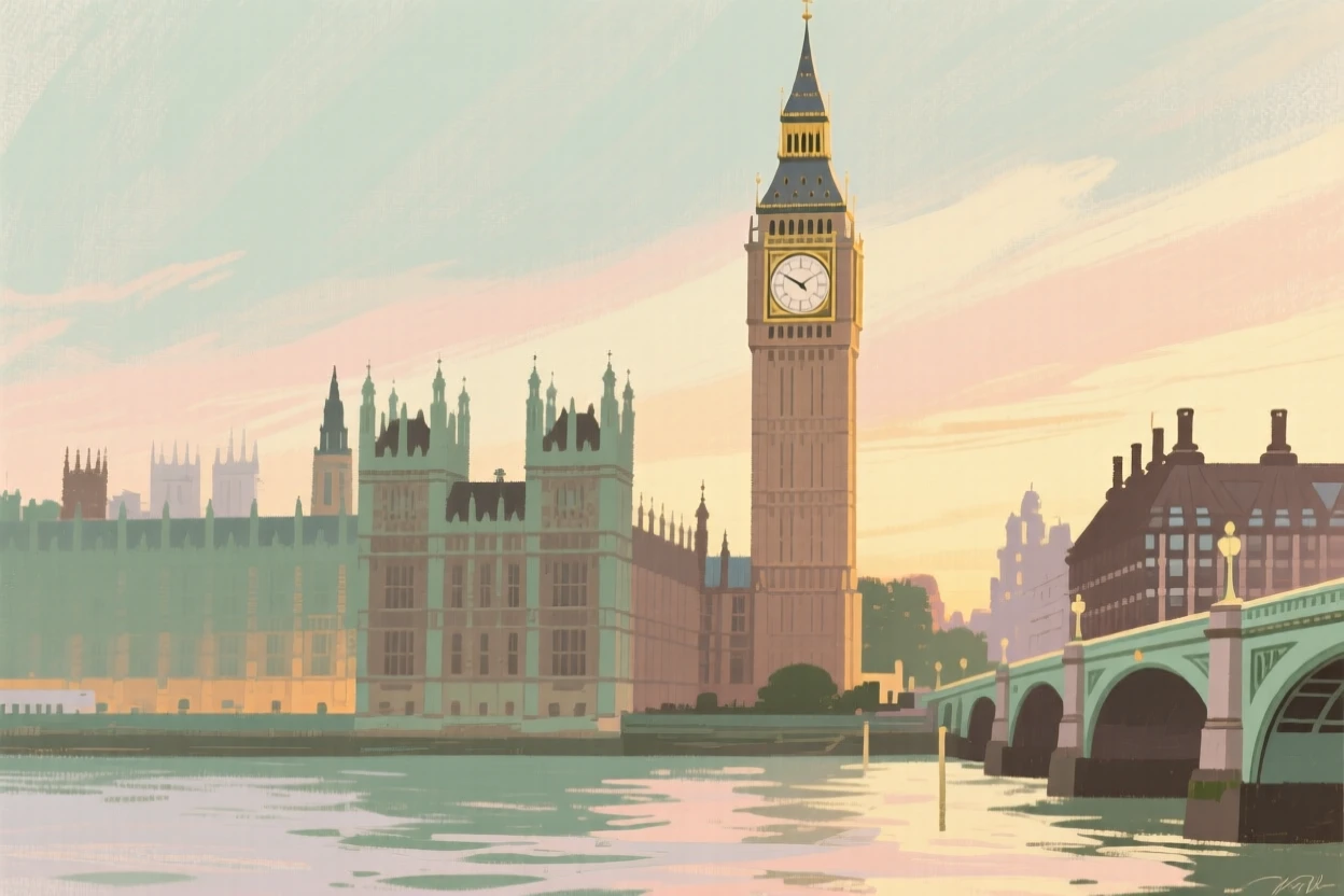Big Ben towering above the River Thames at twilight