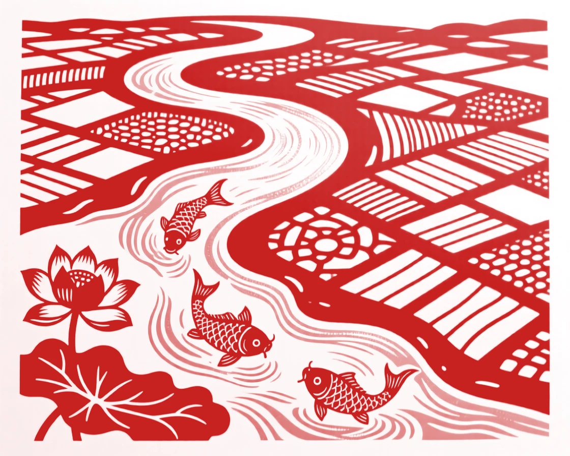 A river delta seen from above, winding waterways glinting silver between patches of green farmland