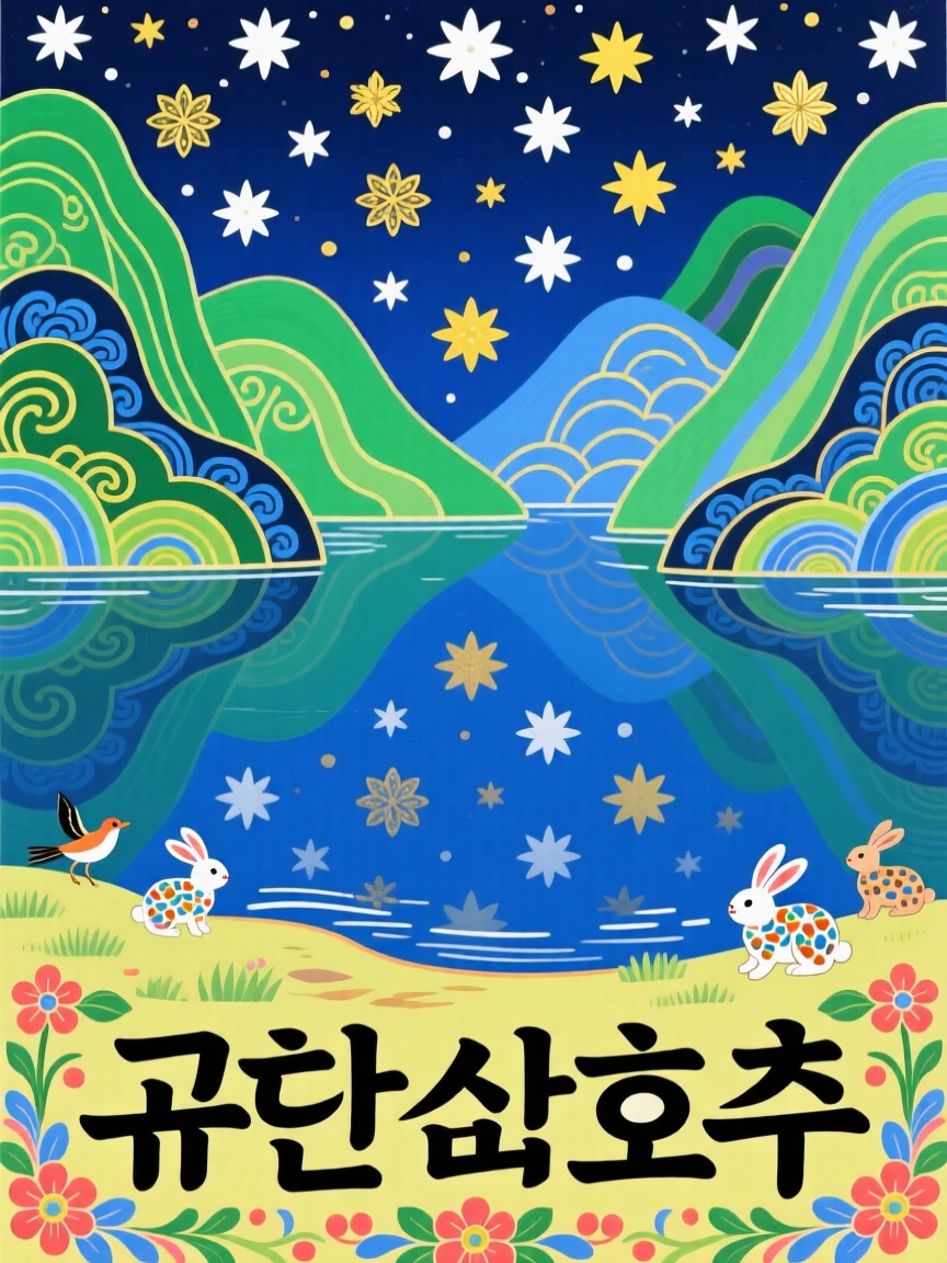 A quiet mountain lake where the surface perfectly mirrors a sky full of stars.